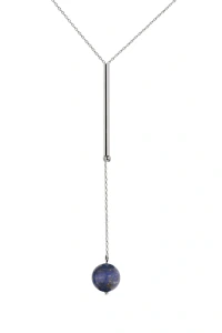 Kom-bizuteria - Długi przeciągany srebrny naszyjnik z niebieskim kamieniem lapis lazuli, srebro 925