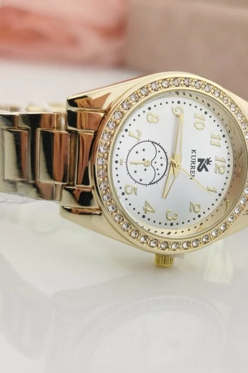 Zegarek damski ekskluzywny złoty bransoleta kryształy perłowa tarcza
