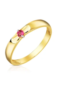 Gese - Pierścionek złoty klasyczny z kamieniem w kolorze rubinowym