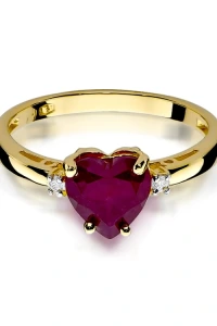 Marko - Złoty pierścionek zaręczynowy rubinowe serce z brylantami od serca