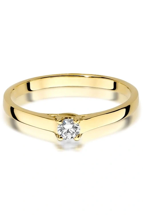 Złoty pierścionek zaręczynowy z brylantem 0.12ct od serca