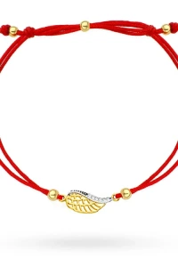 Gese - Bransoletka skrzydełko z cyrkoniami na czerwonym sznurku