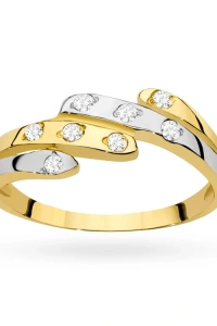 Marko - Złoty klasyczny pierścionek z cyrkoniami zawijany obietnice