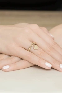 Marko - Złoty delikatny pierścionek przeplatany łańcuszek z zawieszką serce supreni