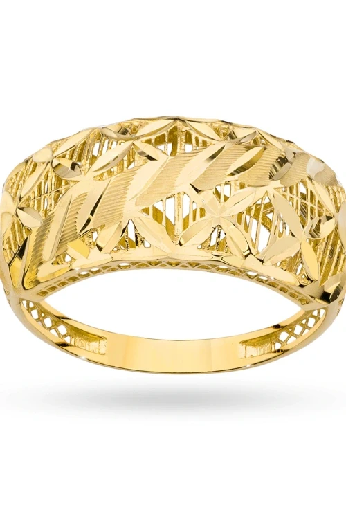 Złoty szeroki pierścionek ażurowy lilijki Virino