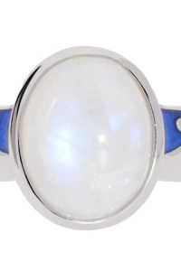 Kom-bizuteria - Srebrny pierścionek z emalią i naturalnym kamieniem księżycowym, srebro 925, kamień księżycowy (moonstone)