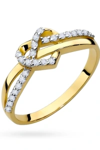 Marko - Złoty podwójny pierścionek serce z cyrkoniami 333 soledo knot ring