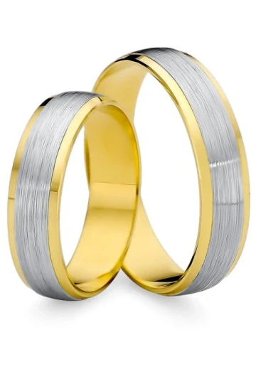 Złote dwukolorowe obrączki ślubne 585 matowane zdobienie marko