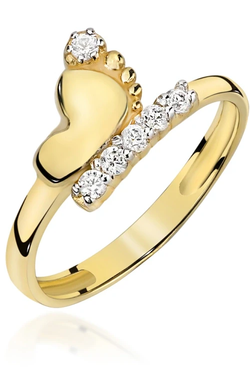 Złoty pierścionek stópka z cyrkoniami 585 Soledo