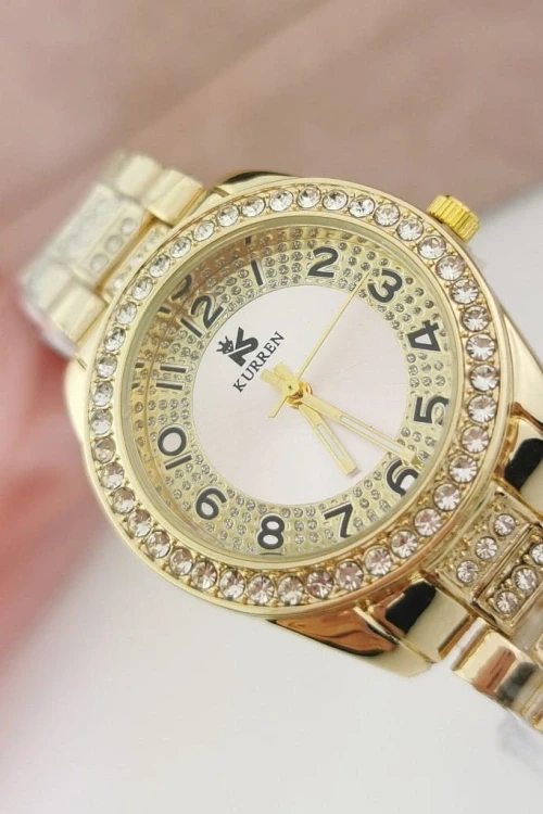 Zegarek damski ekskluzywny złoty bransoleta kryształy różowa tarcza