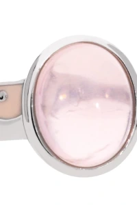 Kom-bizuteria - Różowy pierścionek z emalią i naturalnym różowym kwarcem, srebro 925
