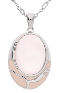 Kom-bizuteria - Srebrny wisiorek z emalią i naturalnym jasno różowym kwarcem, srebro 925, różowy kwarc