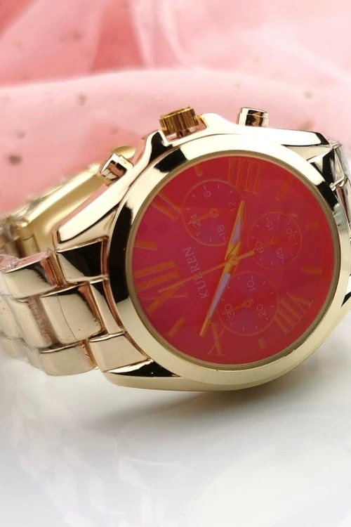 Zegarek damski ekskluzywny ZŁOTY na bransolecie klasyczny różowa tarcza
