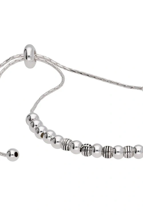 Bransoletka na łańcuszku, ściągana z oksydowanymi i srebrnymi koralikami, srebro 925