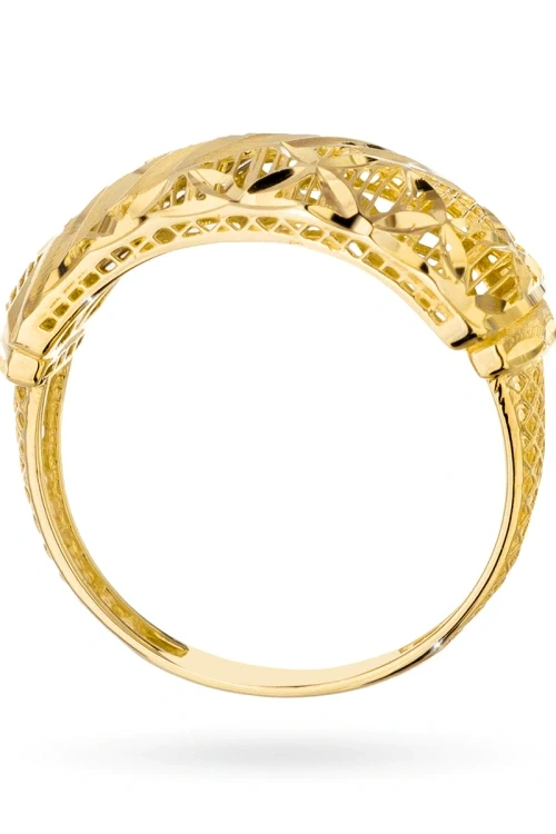Złoty szeroki pierścionek ażurowy lilijki Virino