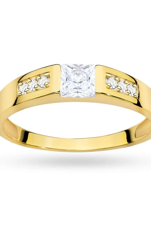 Złoty pierścionek z kwadratową cyrkonią krystaliczna