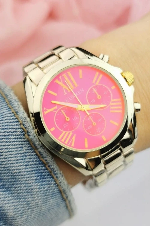 Zegarek damski ekskluzywny ZŁOTY na bransolecie klasyczny różowa tarcza