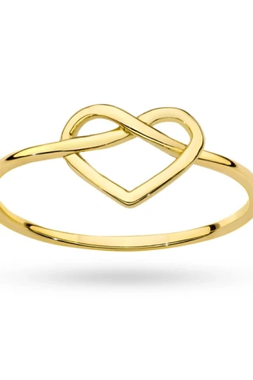 Złoty delikatny pierścionek splecione serce i nieskończoność jeso