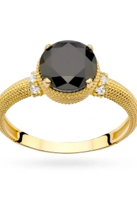 Marko - Złoty pierścionek z fakturą czarna i białe cyrkonie Farve