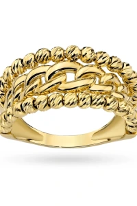 Marko - Złoty pierścionek szeroka obrączka łańcuszek koraliki Virino