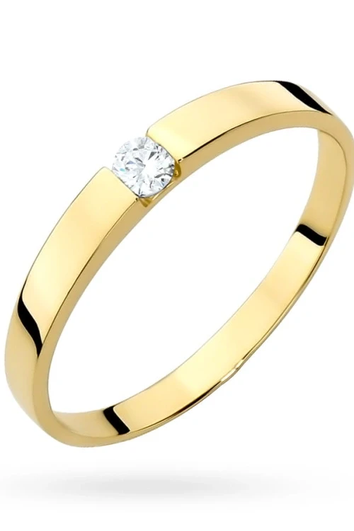 Złoty pierścionek obrączka z pojedynczą cyrkonią 333 krystaliczna