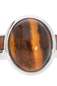Kom-bizuteria - Brązowy pierścionek z emalią i naturalnym tygrysim okiem, srebro 925, tygrysie oko