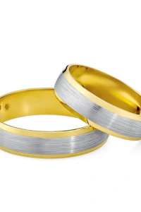 Marko - Złote dwukolorowe obrączki ślubne 585 matowane zdobienie marko