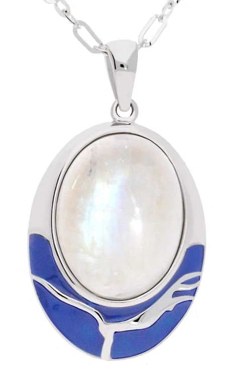 Srebrny wisiorek z emalią i naturalnym kamieniem księżycowym, moonstone, srebro 925, kamień księżycowy (moonstone)