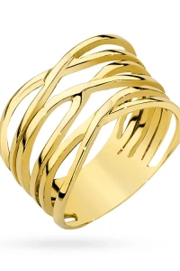 Marko - Złoty szeroki pleciony pierścionek ażurowy warstwowy supreni
