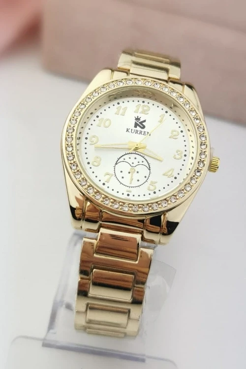 Zegarek damski ekskluzywny złoty bransoleta kryształy perłowa tarcza