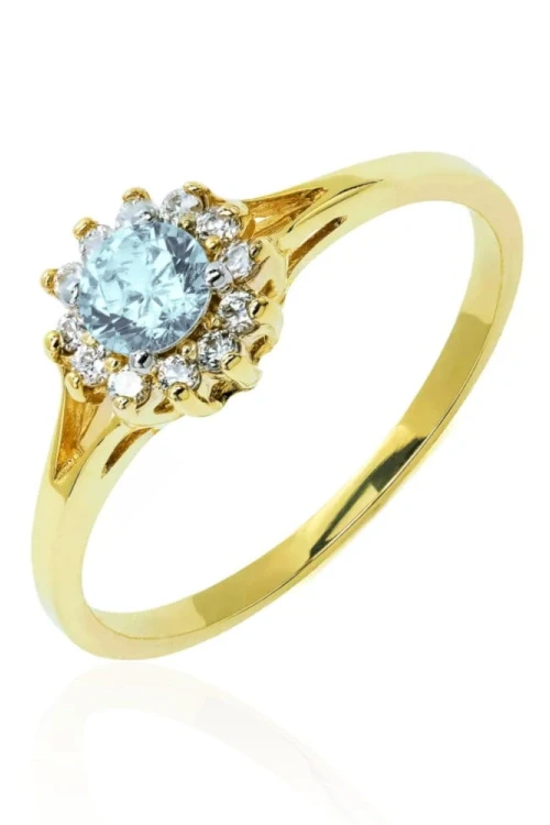 Elegancki złoty pierścionek kwiatek błękitny pr. 333 2.1455a