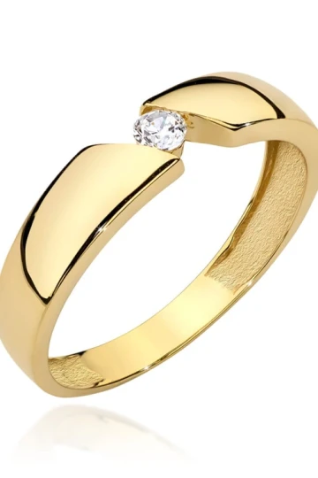 Złoty pierścionek obrączka z cyrkonią Klasyka