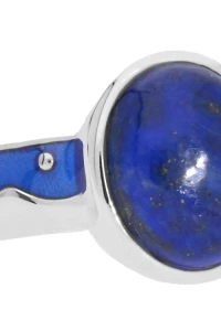 Kom-bizuteria - Srebrny pierścionek z emalią i naturalnym kamieniem lapis lazuli, srebro 925, lapis lazuli