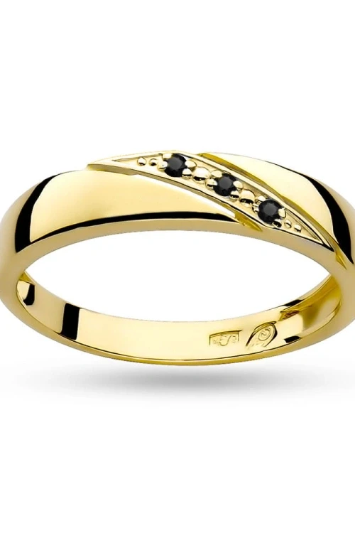Złoty pierścionek obrączka z czarnymi brylantami kontrasty