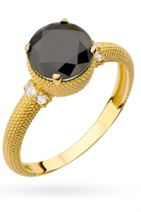 Marko - Złoty pierścionek z fakturą czarna i białe cyrkonie Farve